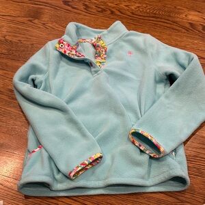 Lilly Pulitzer Teal Fleece Pullover with Floral Accents